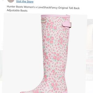 NWT Hunter Women's Love Shack Fancy Pink Floral  Boots